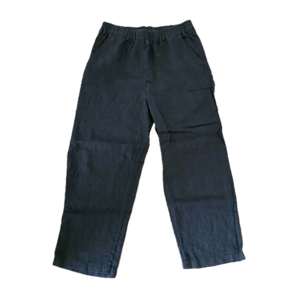 Quince Size Small 100% European Linen Pants Black Pull-on Breathable Lightweight